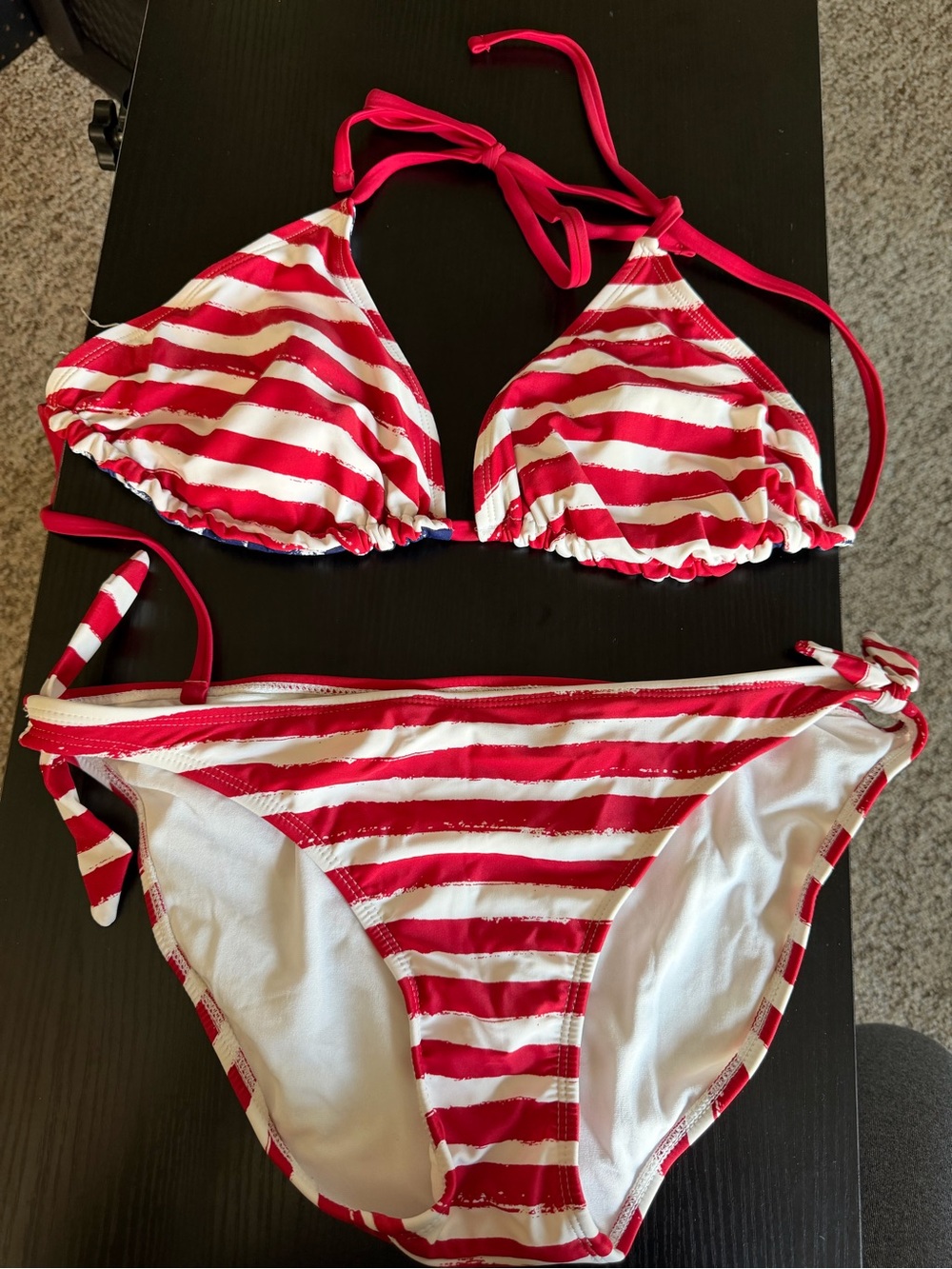 Women’s Red & White Stars & Strip Reversible Bikini set